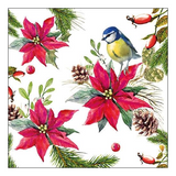 Szalvéta Karácsonyi papírszalvéta Bird on Poinsettia white