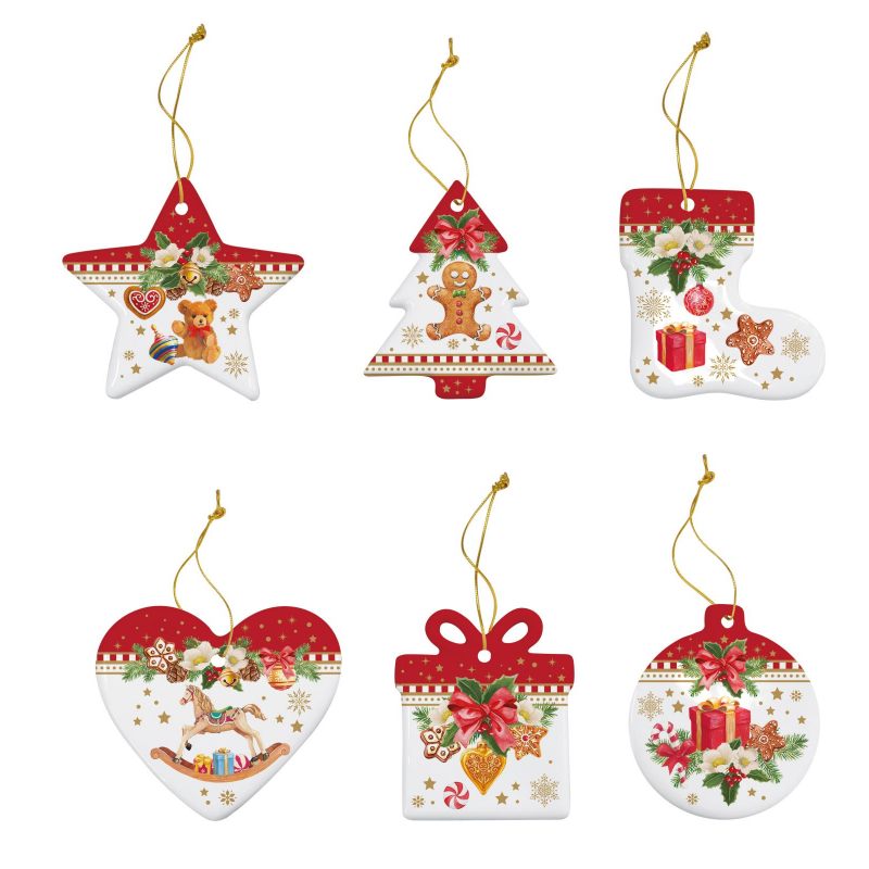 Dekoráció Karácsonyi porcelán díszek, 6 db-os szett, 7 cm, díszdobozban - Christmas Memories