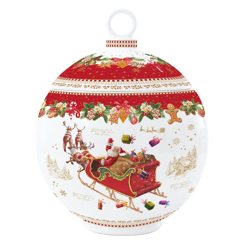 Cukortartó Karácsonyi porcelán keksztároló gömb, 18x18x23 cm, díszdobozban - Christmas Memories