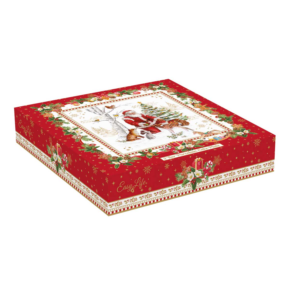 Kínáló tál Karácsonyi porcelán süteményes állvány 2 emeletes díszdobozban Christmas Memories