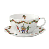 Bögre, csésze Karácsonyi porcelán teás csésze aljjal díszdobozban Christmas Round Dance