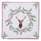 Díszpárna huzat Karácsonyi szarvasos, magyal mintás pamut párnahuzat 40x40cm Holly Christmas