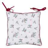 Díszpárna Karácsonyi szarvasos, magyal mintás pamut székpárna, kötős, 40x40cm, Holly Christmas