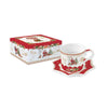 Bögre, csésze Karácsonyi télapós porcelán teás csésze aljjal díszdobozban Christmas Memories
