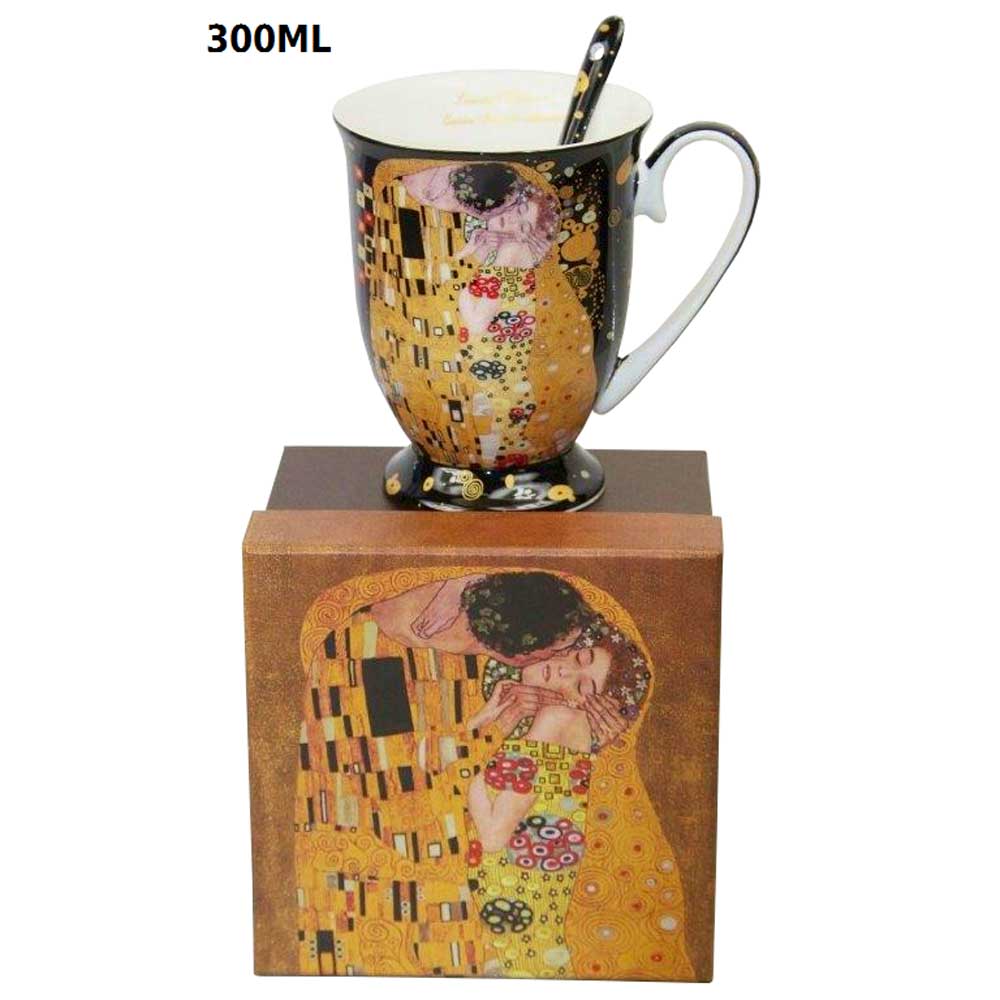 Pohár Klimt bögre porcelán kanállal díszcsomagolásban A Csók 300 ml