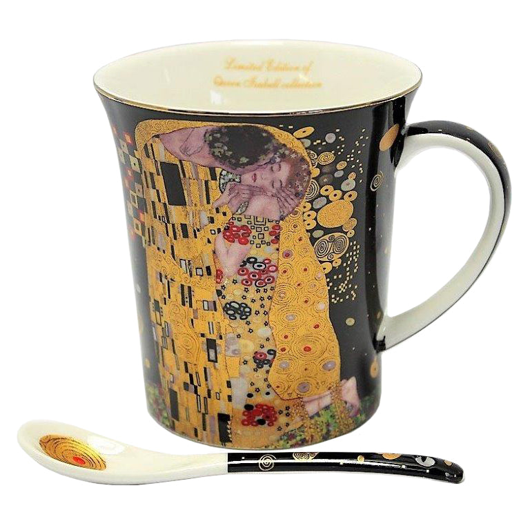 Pohár Klimt bögre porcelán kanállal díszcsomagolásban A Csók black