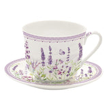 Bögre, csésze Levendulás Porcelán reggelizőcsésze + alj dobozban