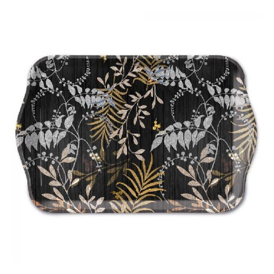 Tálca Luxury Leaves Black műanyag kis tálca