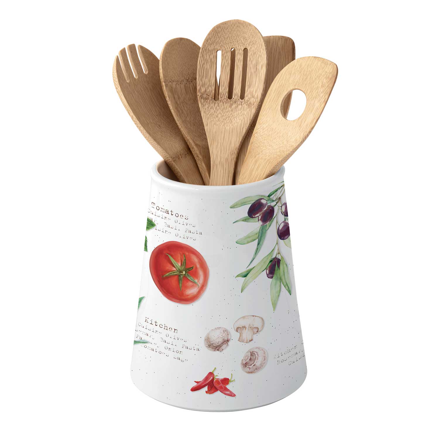 Fakanáltartó Mediterrán porcelán álló fakanáltartó 5db bambusz kanállal Home & Kitchen