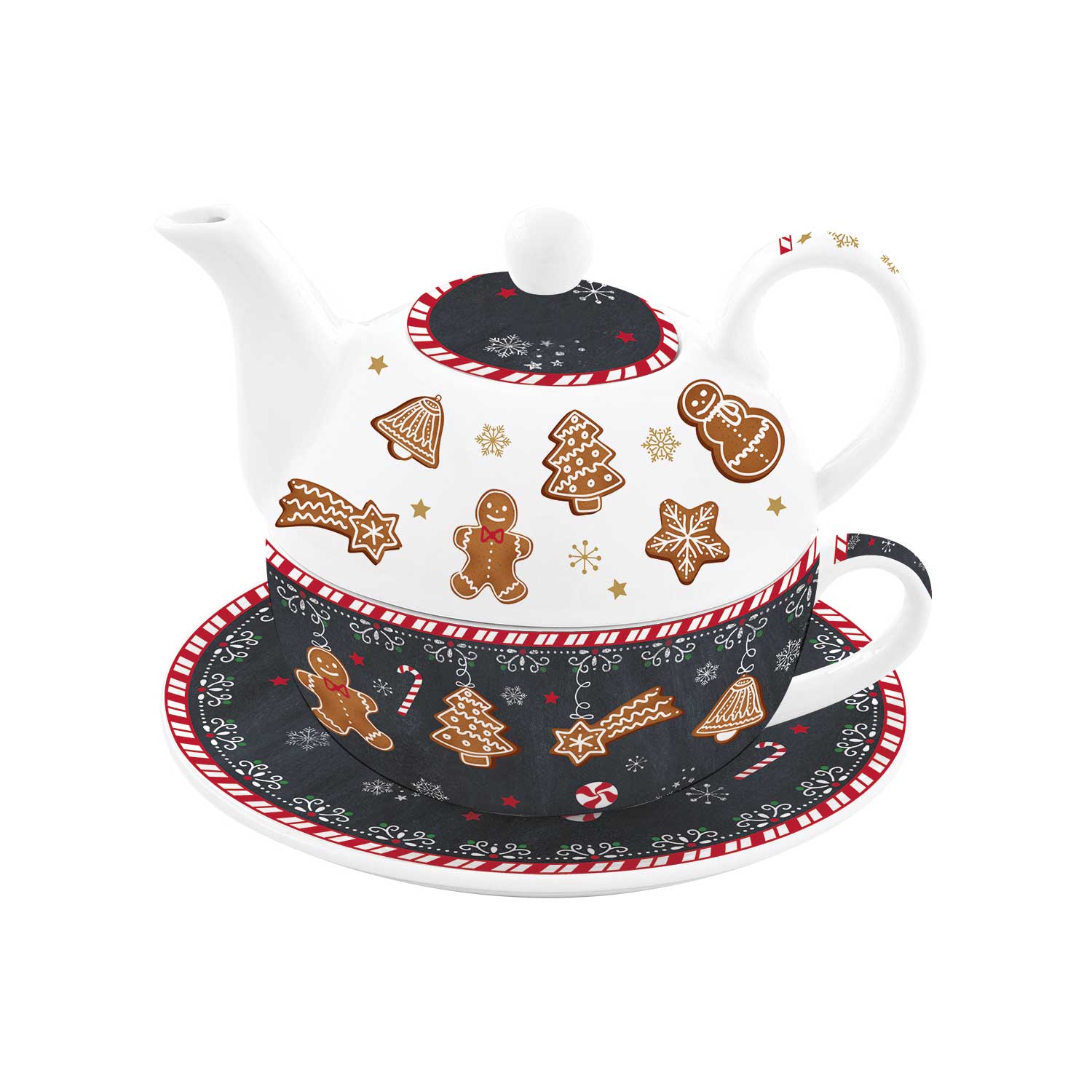 Teáskanna Mézeskalács karácsonyi porcelán egyszemélyes teás szett, 0,35 l és 0,35 l, díszdobozban - Gingerbread