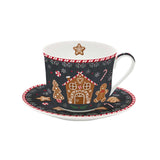 Bögre, csésze Mézeskalács karácsonyi porcelán reggeliző csésze+alj szett díszdobozban, 400 ml - Gingerbread