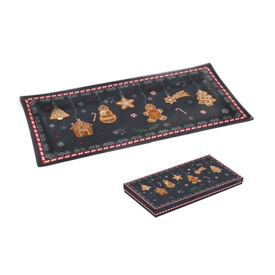 Tálca Mézeskalács karácsonyi üveg kínáló tál, 36x17 cm, díszdobozban - Gingerbread