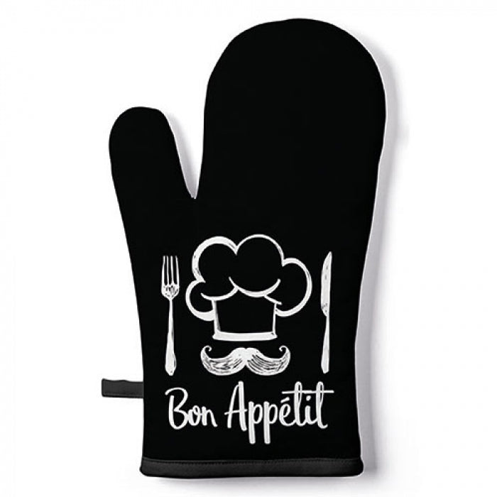 Edényfogó kesztyű Pamut edényfogó kesztyű fekete fehér Bon Appetit felirattal