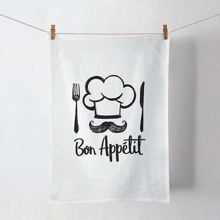 Konyharuha Pamut konyharuha fehér alapon fekete Bon Appetit felirattal