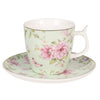 Bögre, csésze Pillangós-virágos porcelán csésze+alj szett aranyszegéllyel, zöld, 160ml
