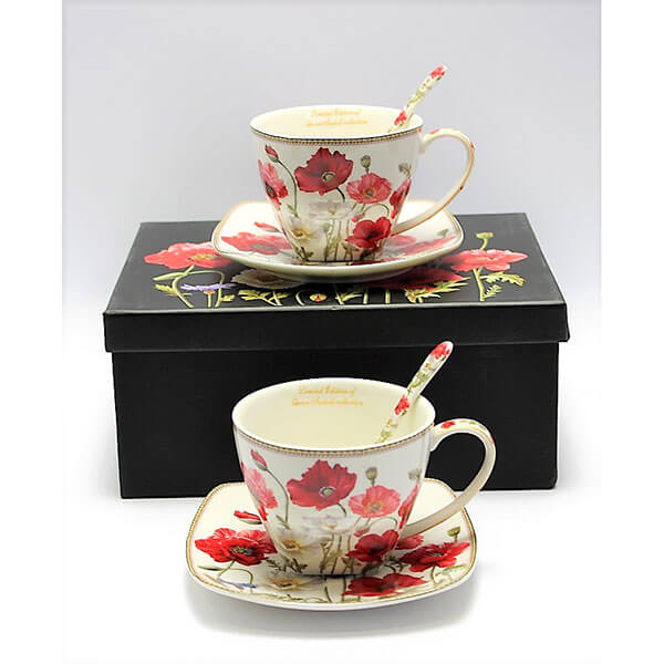 Bögre, csésze Pipacsos két személyes porcelán teás csésze készlet