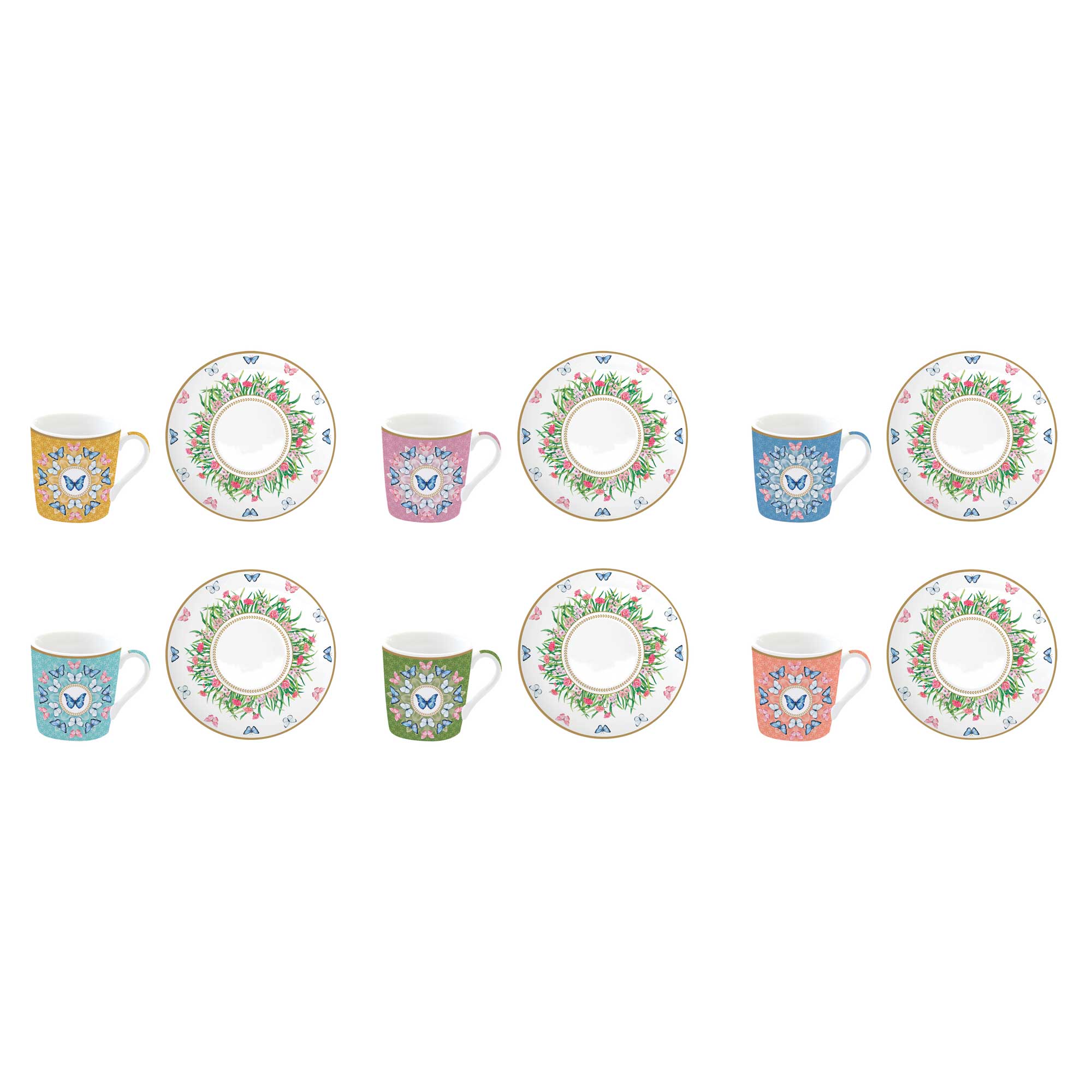 Bögre, csésze Porcelán 6 személyes eszpresszó kávés csésze szett Spring Parade