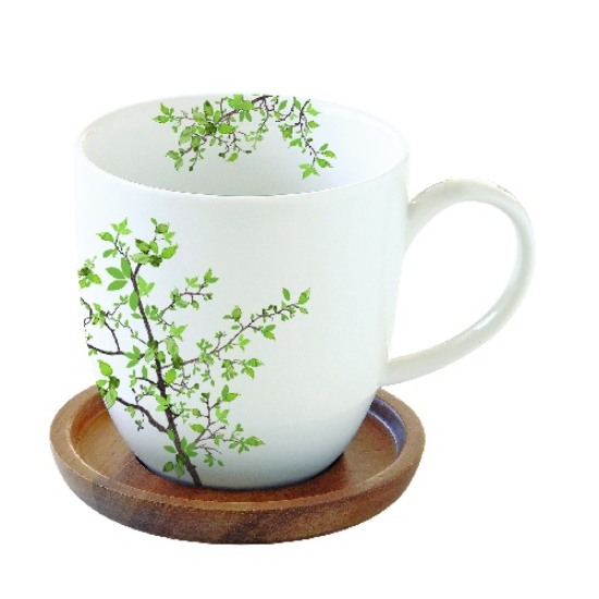 Bögre, csésze Porcelán bögre akácfa alátéttel, díszdobozban - Natura