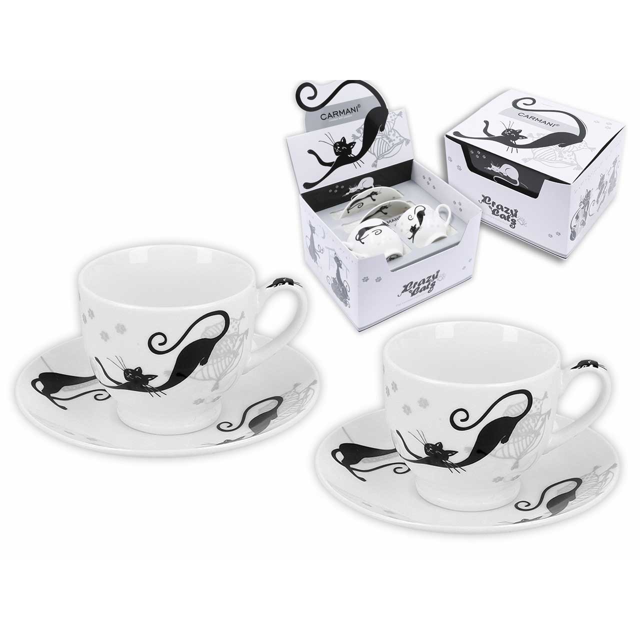 Bögre, csésze Porcelán csésze 2 személyes fekete macskás nyújtózkodó