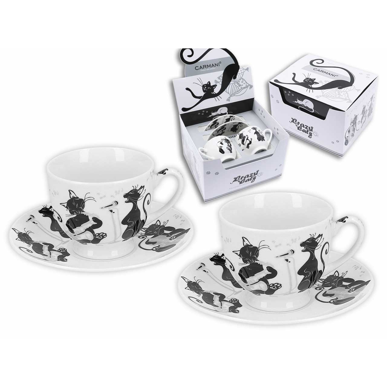 Bögre, csésze Porcelán csésze 2 személyes fekete macskás zenélő