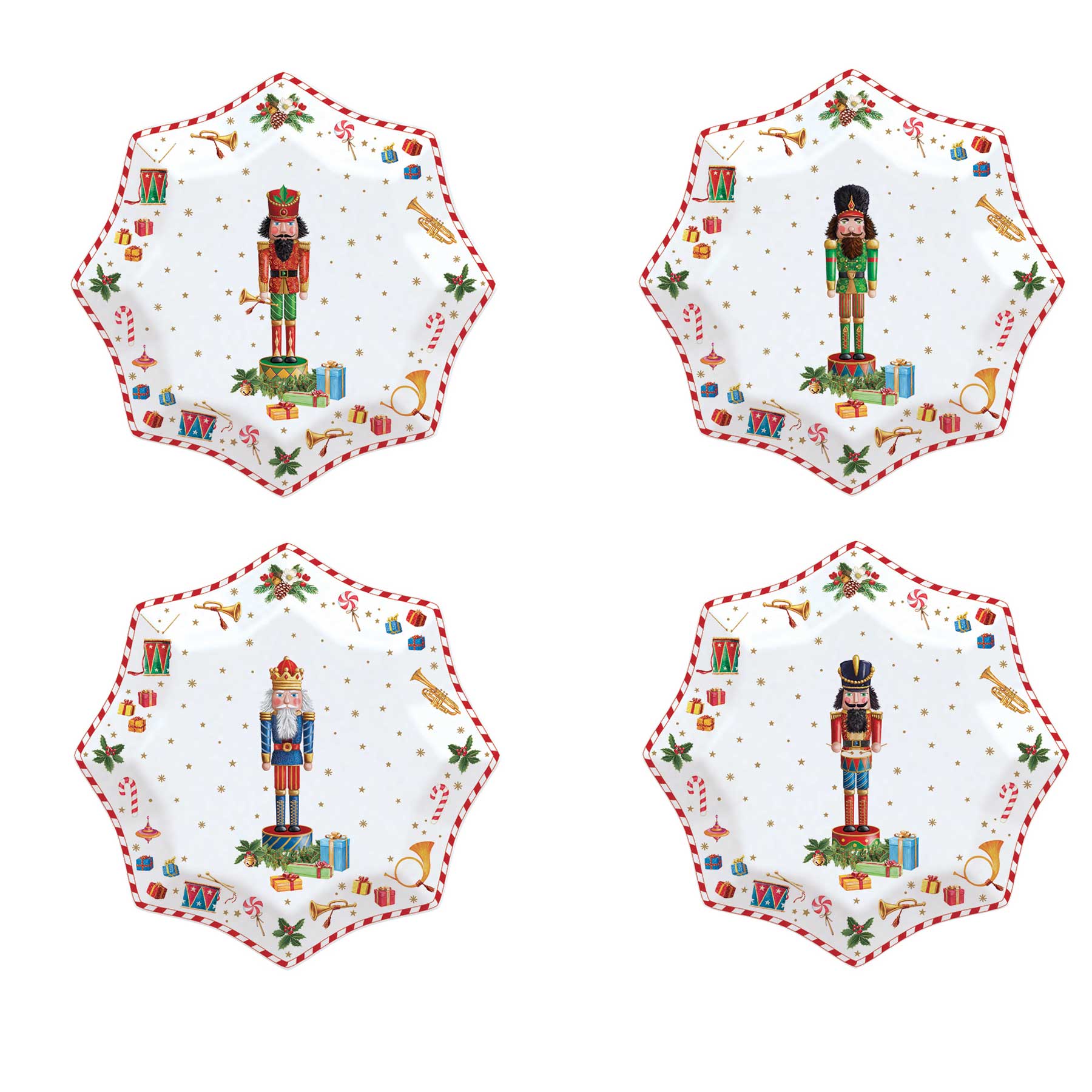 Tányér, étkészlet Porcelán diótörő kis desszertes tányér szett Vintage Nutcracker 4 db