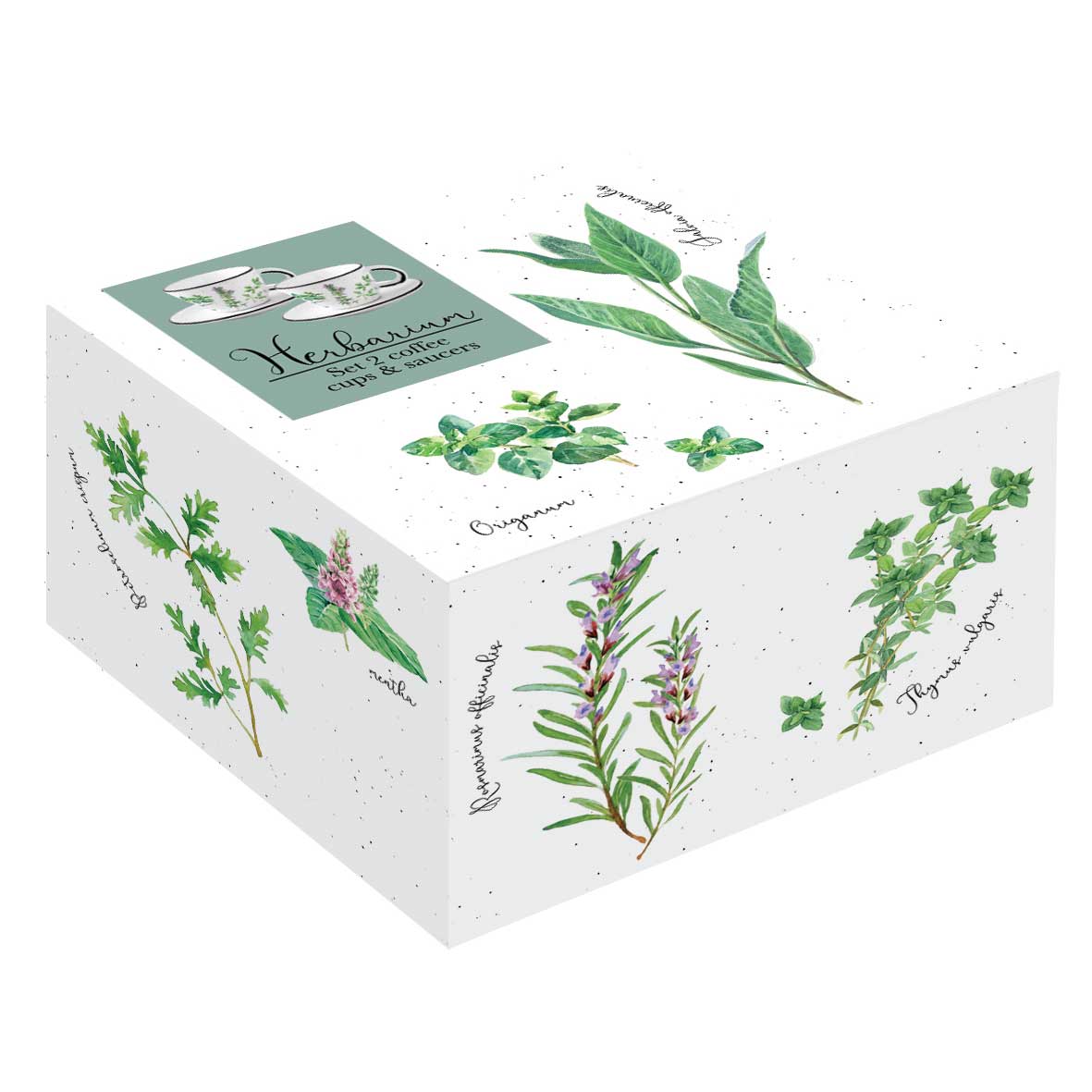 Bögre, csésze Porcelán fűszernövényes eszpresszó csésze aljjal Herbarium