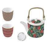 Teáskanna Porcelán karácsonyi teáskanna szűrővel pohárral Coffee Mania Christmas Joy