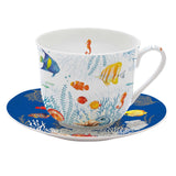 Bögre, csésze Porcelán nagy teás csésze aljjal Aquarium