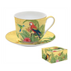 Bögre, csésze Porcelán pálmafás tukános nagy teás csésze aljjal Exotic Paradise