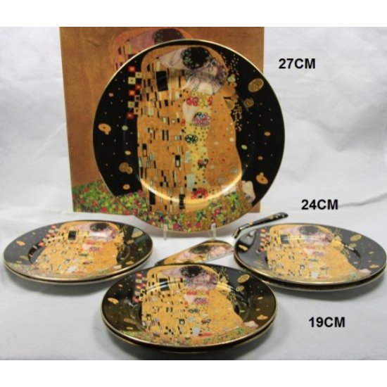 Tányér, étkészlet Porcelán süteményes tányér készlet lapáttal 6 személyes Klimt The Kiss