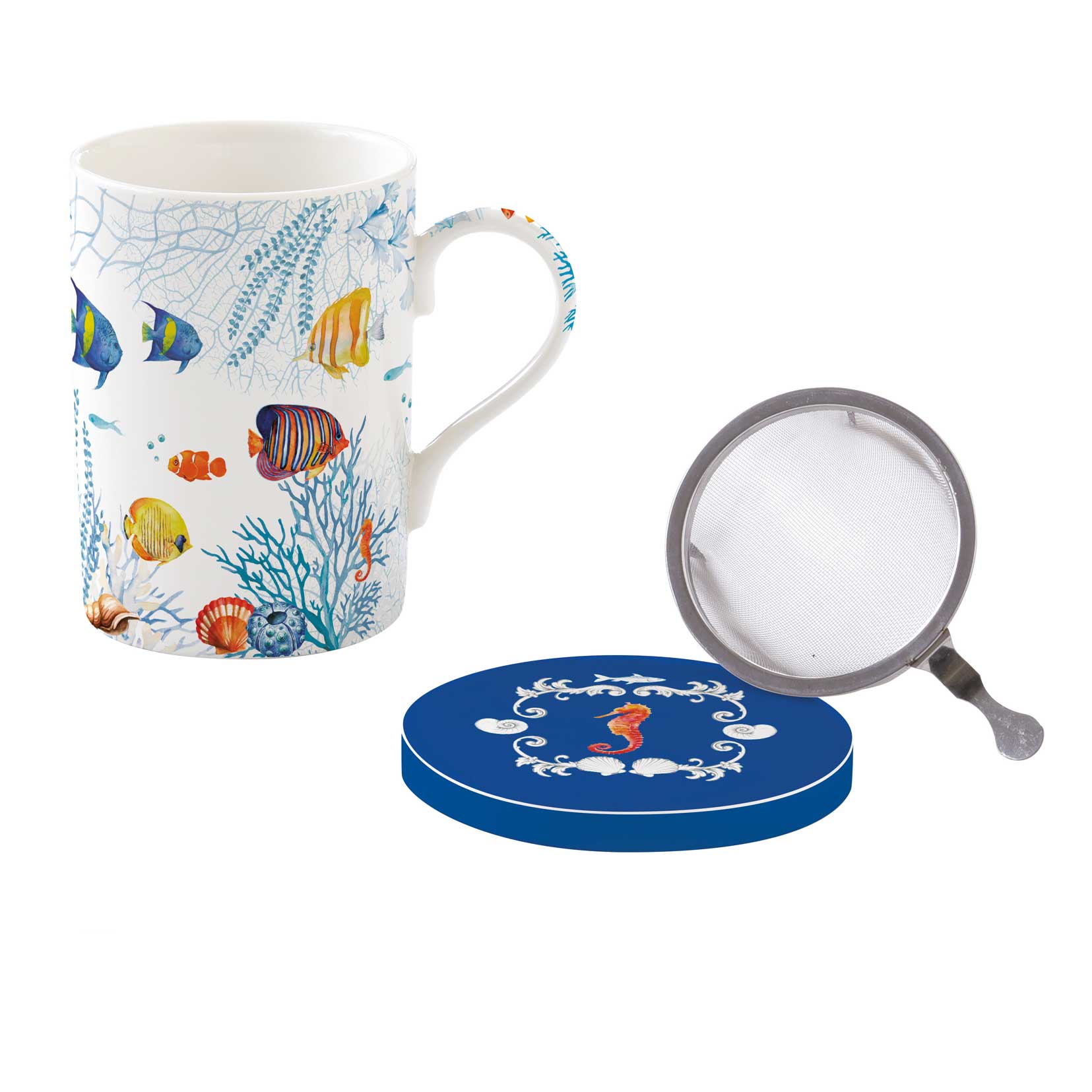Bögre, csésze Porcelán teás bögre szűrővel Aquarium