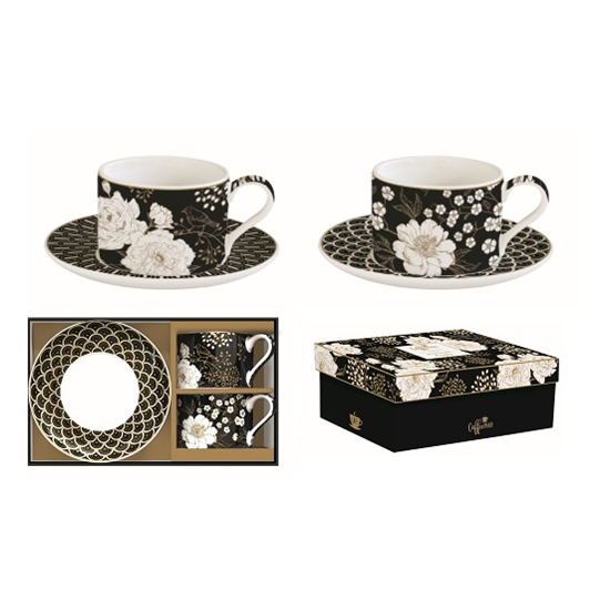 Bögre, csésze Porcelán teás csésze két személyes Coffee Mania Art Deco & Flowers