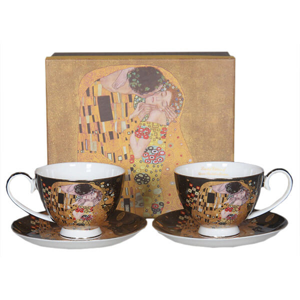 Bögre, csésze Porcelán teás csésze szett aljjal 2 személyes Klimt A Csók