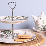 Tortatál Porcelán tortatál 2 emeletes leveles madaras