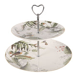 Tortatál Porcelán tortatál 2 emeletes leveles madaras