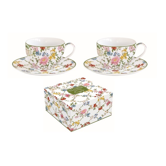 Bögre, csésze Porcelán virág mintás eszpresszó kávés csésze szett 100 ml díszdobozban Garden Dreams