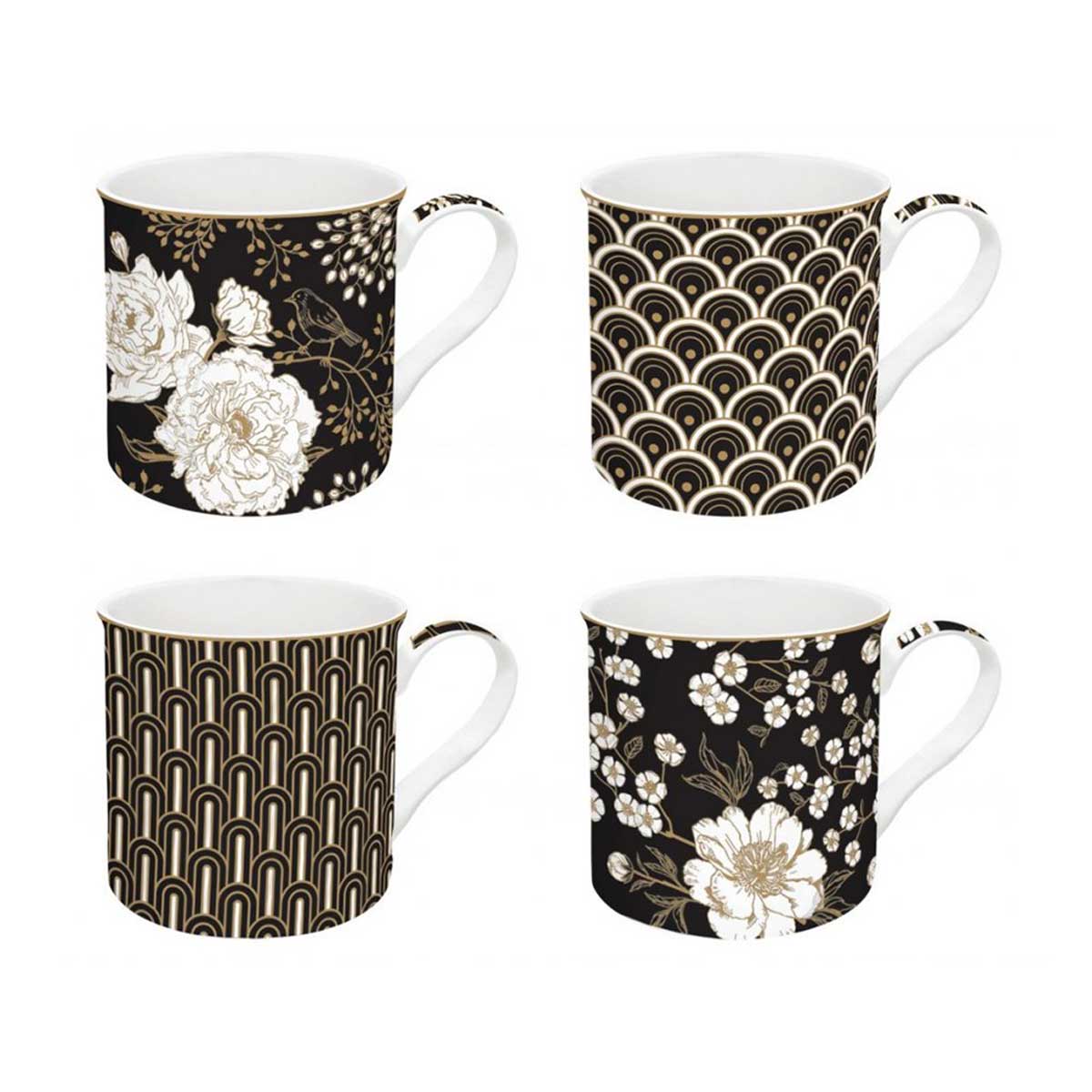 Bögre, csésze Porcelán virágos bögre 4 db szett Coffee Mania Art Deco & Flowers