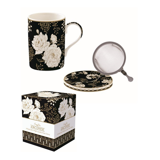 Bögre, csésze Porcelán virágos bögre szűrővel Coffee Mania Art Deco & Flowers