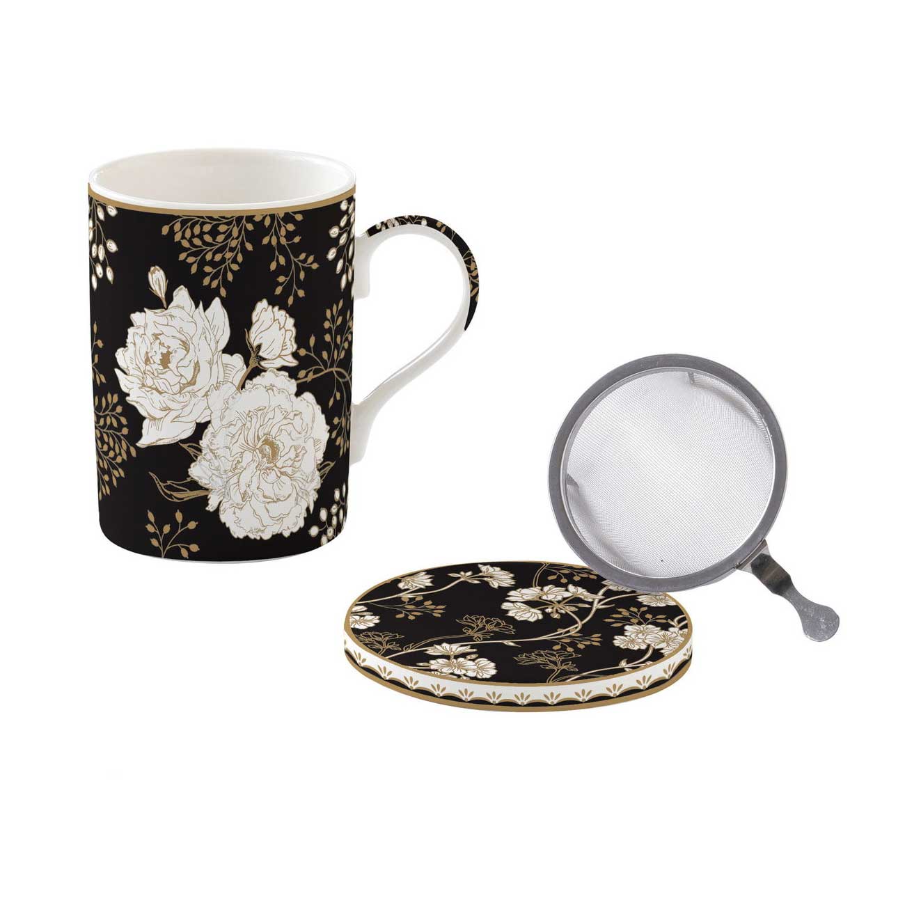 Bögre, csésze Porcelán virágos bögre szűrővel Coffee Mania Art Deco & Flowers