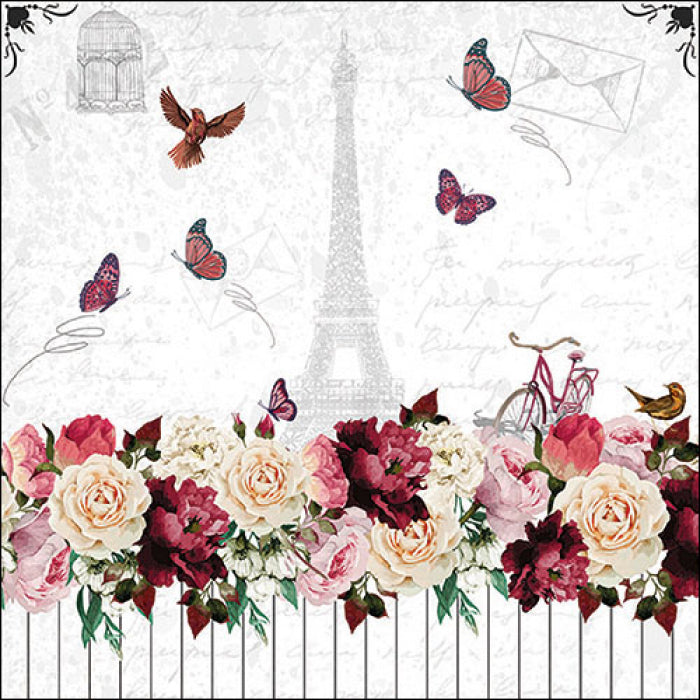 Szalvéta Rózsa Virágos papírszalvéta 33x33 cm Romantic Paris