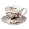 Bögre, csésze Rózsa virágos porcelán teáscsésze aljjal arany peremmel 200 ml