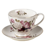 Bögre, csésze Rózsa virágos porcelán teáscsésze aljjal arany peremmel 200 ml