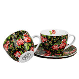 Bögre, csésze Rózsás 2 személyes porcelán teás csésze aljjal díszdobozban
