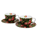 Bögre, csésze Rózsás 2 személyes porcelán teás csésze aljjal díszdobozban