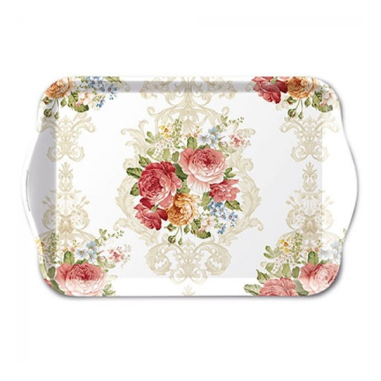 Tálca Rózsás műanyag kistálca 13x21 cm Sara Cream
