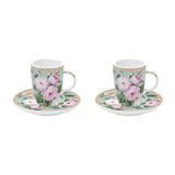 Bögre, csésze Rózsás porcelán eszpresszó kávés csésze aljjal 2 személyes díszdobozban