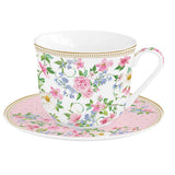 Bögre, csésze Rózsás porcelán nagy reggeliző csésze aljjal díszdobozban Garden Joy