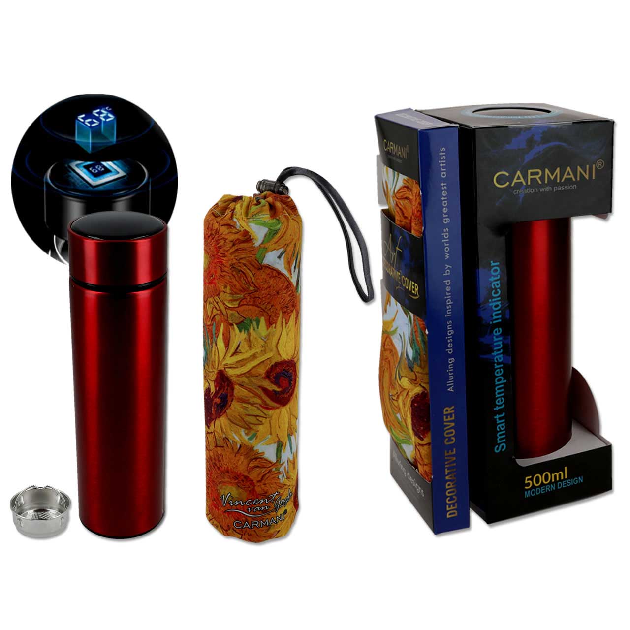 Termosz Rozsdamentes acél termosz LCD hőmérséklet kijelzővel Van Gogh Napraforgók
