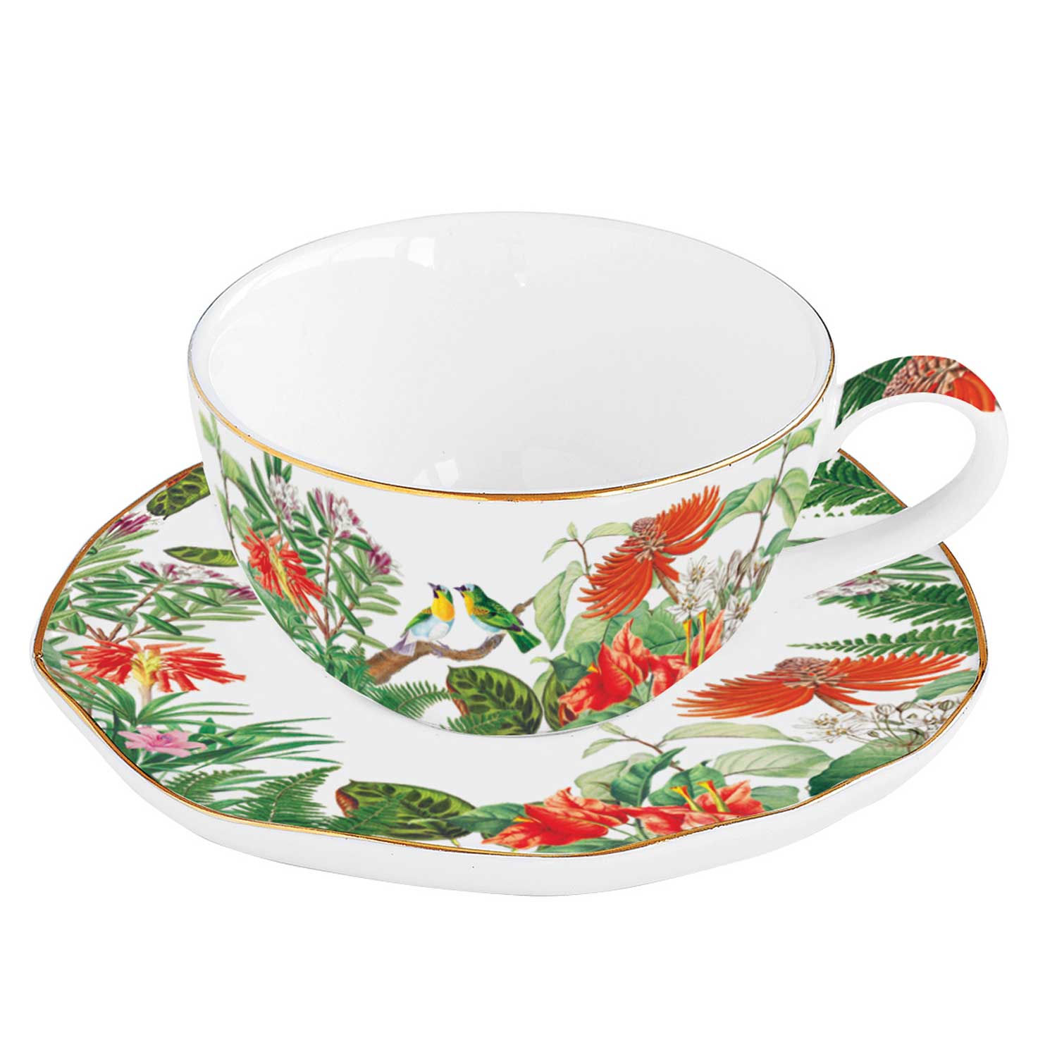 Bögre, csésze Trópusi mintás porcelán kávés csésze aljjal 120 ml Exotica