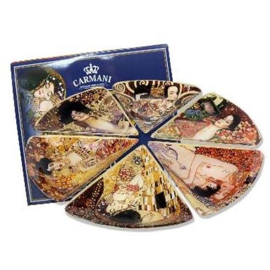 Tálka Üveg tálka szett 6 szeletes, 6 féle Klimt képpel